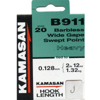 Kamasan B911 Hooks To Nylon Barbless wide gape swept point (heavy) Size 20