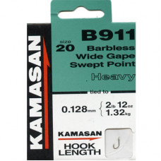 Kamasan B911 Hooks To Nylon Barbless wide gape swept point (heavy) Size 20