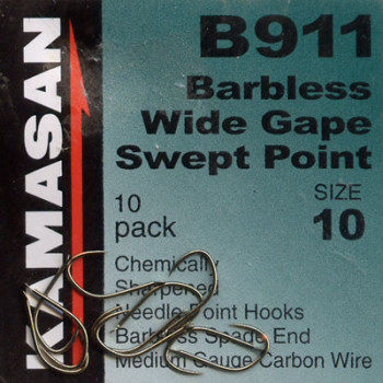 Kamasan B911 Barbless Wide Gape Swept Point Fishing Hook Size 10