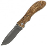 7 inch Lock Knive With Burlwood Carved Handle (998)